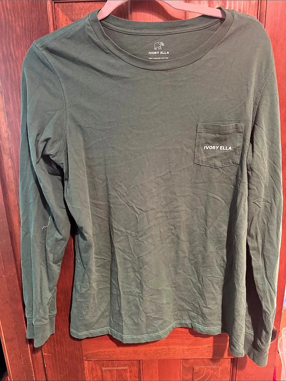 Ivory Ella Organic Cotton Long Sleeve Tee in Green Medium
